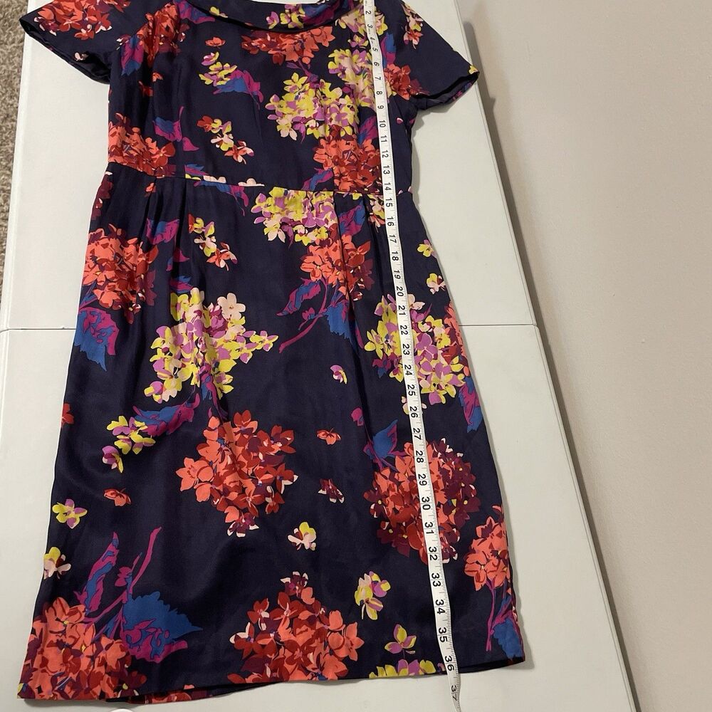 Boden Silk Blend Sheath Dress 6R Navy Blue Floral Collared Pleats Classy Preppy - Picture 14 of 15